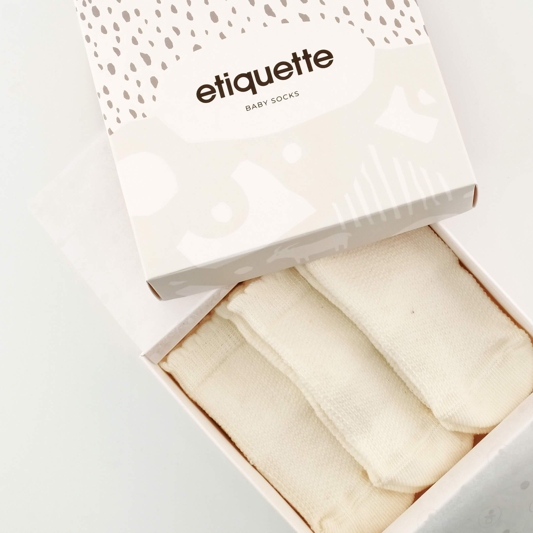 Baby Socks - Cashmere Pique Baby Socks Gift Box - Ecru - baby socks - top box view⎪Lil'Etiquette Clothiers