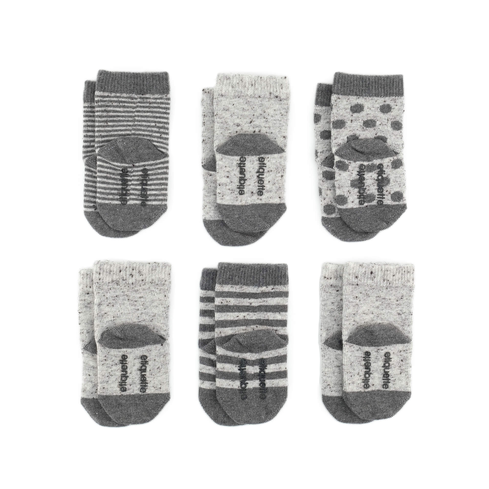 Baby Socks - New York Etiquette Baby Socks Gift Box - Heather grey ecru chic Baby Socks - product back view⎪Lil'Etiquette Clothiers