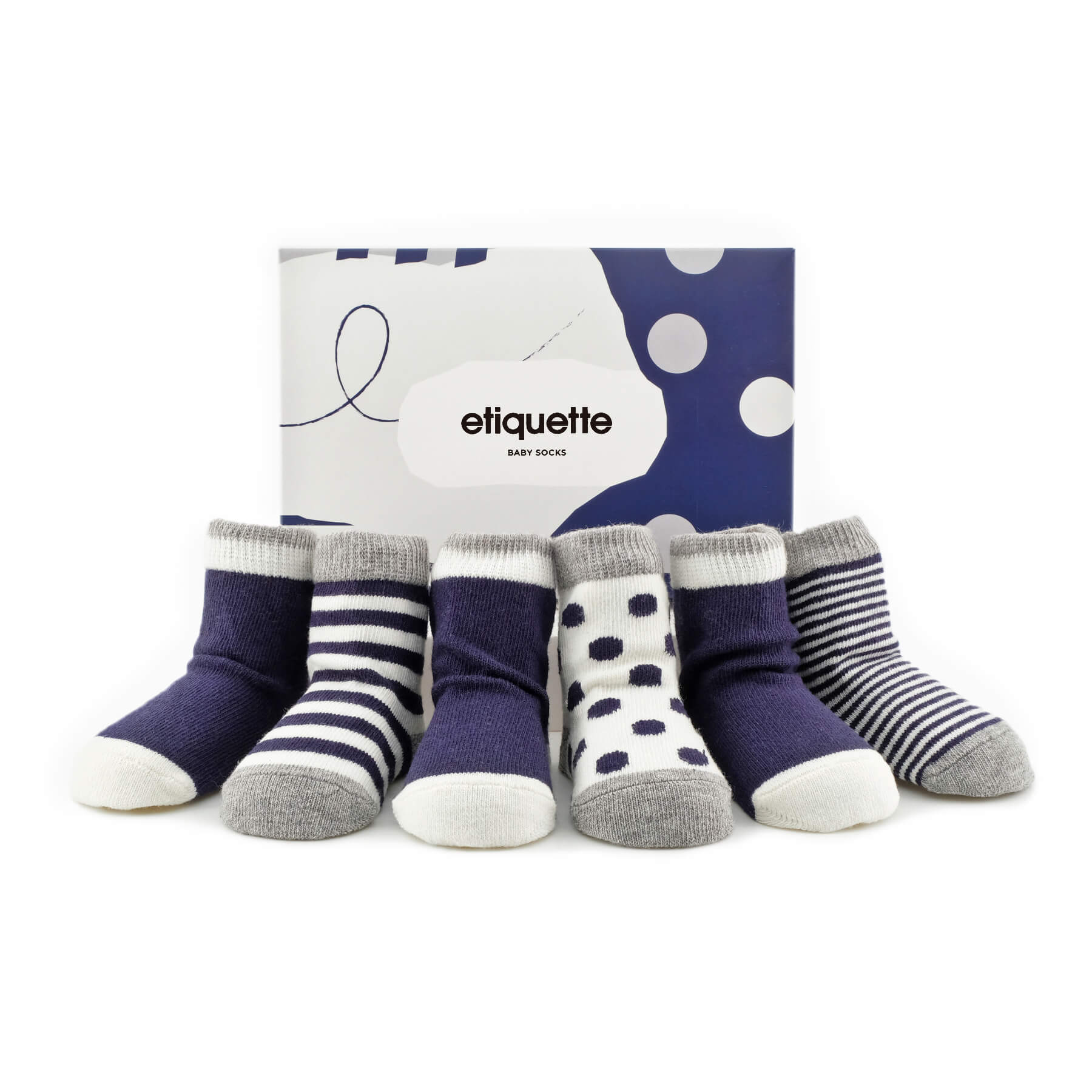 Baby Socks - Classic Sky Baby Socks Gift Box - Blue Navy Ecru Grey - main view⎪Lil'Etiquette Clothiers