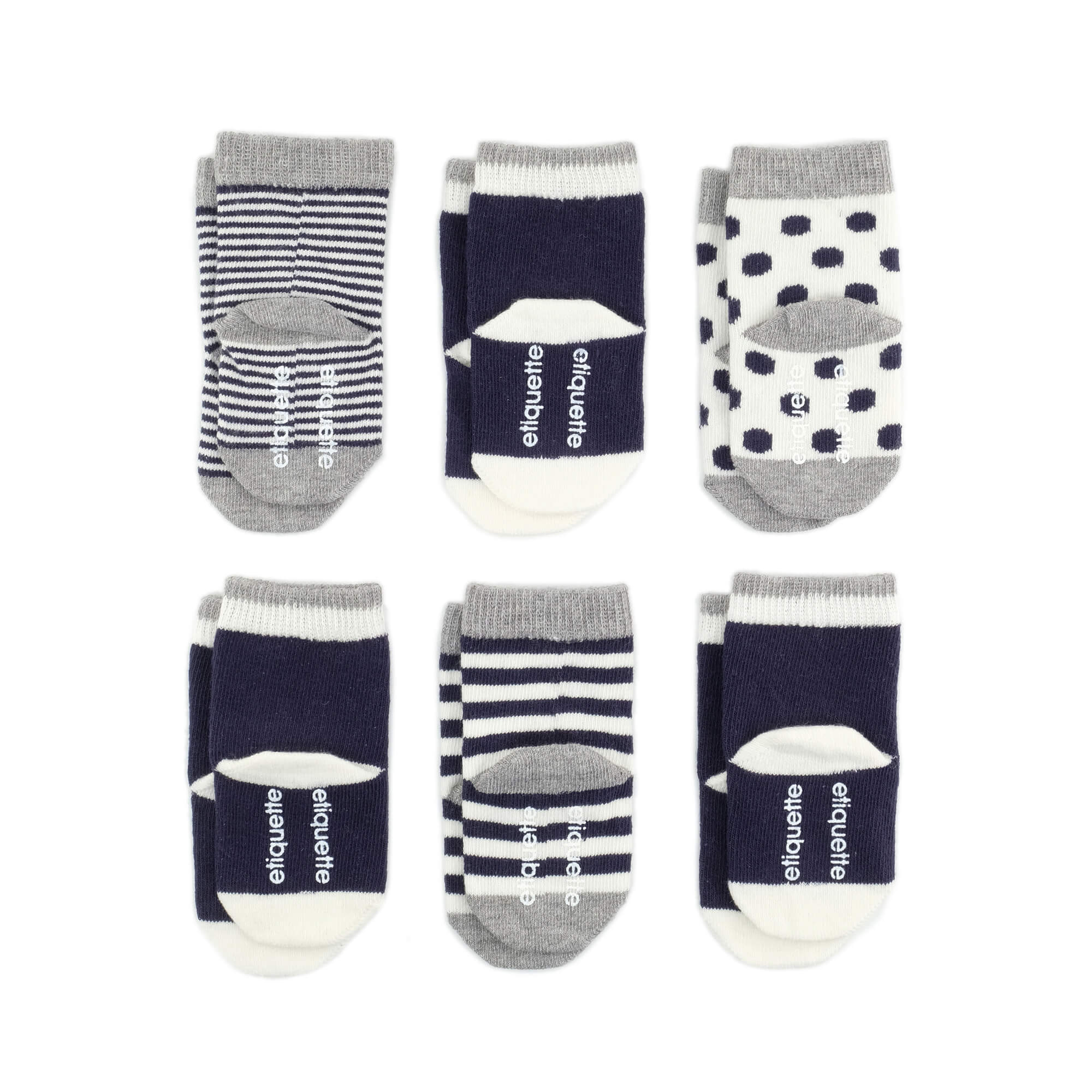 Baby Socks - Classic Sky Baby Socks Gift Box - Blue Navy Ecru Grey - product back view⎪Lil'Etiquette Clothiers
