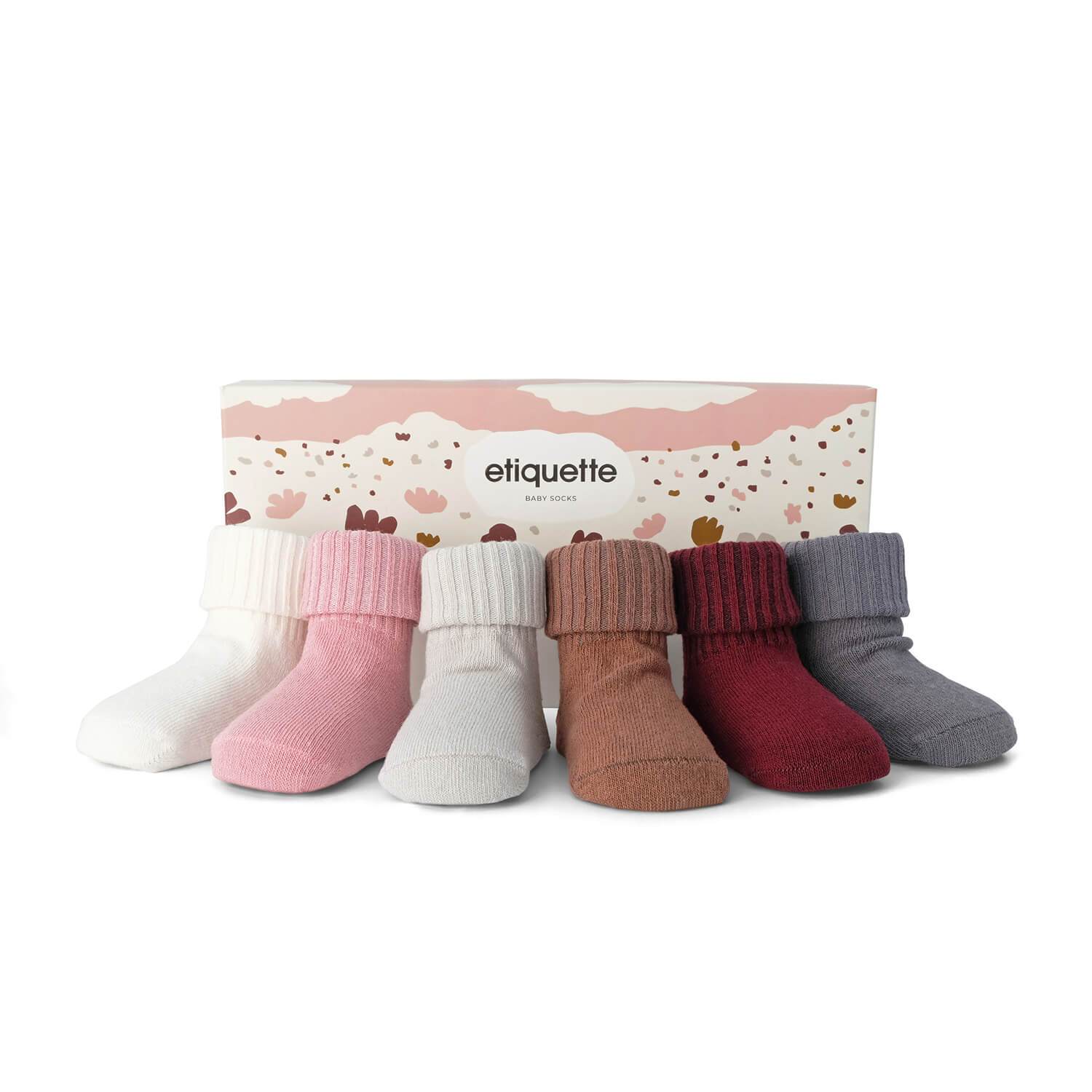 Organic Baby Socks - Everbloom Girl Baby Socks Gift Box - pink bordeaux, grey - main view⎪Lil'Etiquette Clothiers