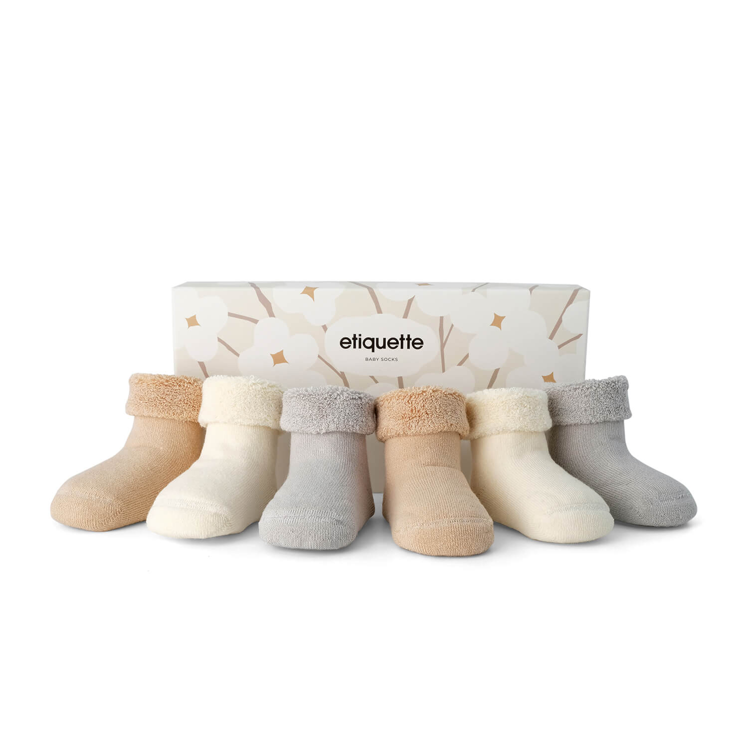 Organic Baby Socks - Pure Terry Baby Socks Gift Box - neutral cozy terry baby socks - main view⎪Lil'Etiquette Clothiers
