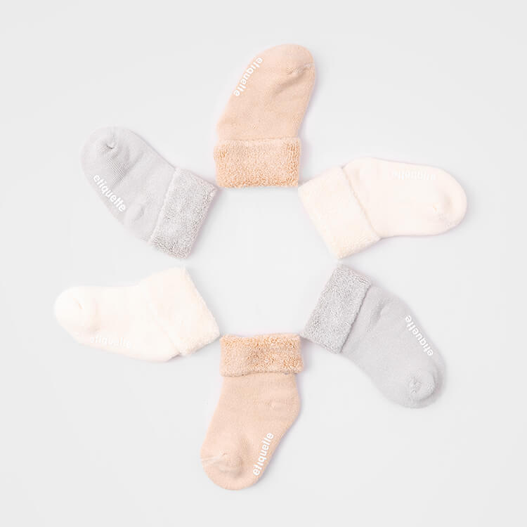 Organic Baby Socks - Pure Terry Baby Socks Gift Box - neutral cozy terry baby socks - product front view⎪Lil'Etiquette Clothiers