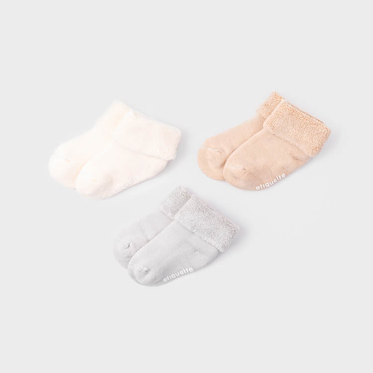 Organic Baby Socks - Pure Terry Baby Socks Gift Box - neutral cozy terry baby socks - product side view⎪Lil'Etiquette Clothiers