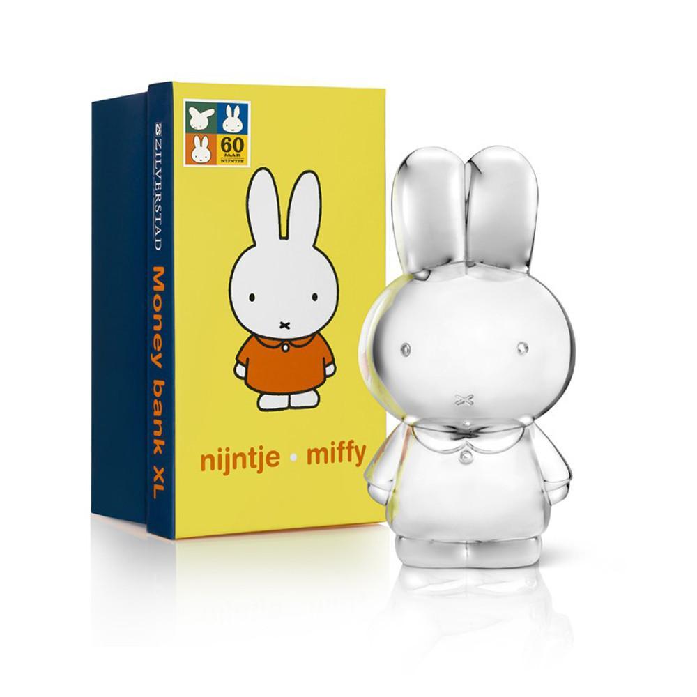 Miffy Nijntje Plated Silver Piggy Bank by Zilverstad - large version - Gift for Newborns and Baby Showers - box view⎪Lil'Etiquette Clothiers
