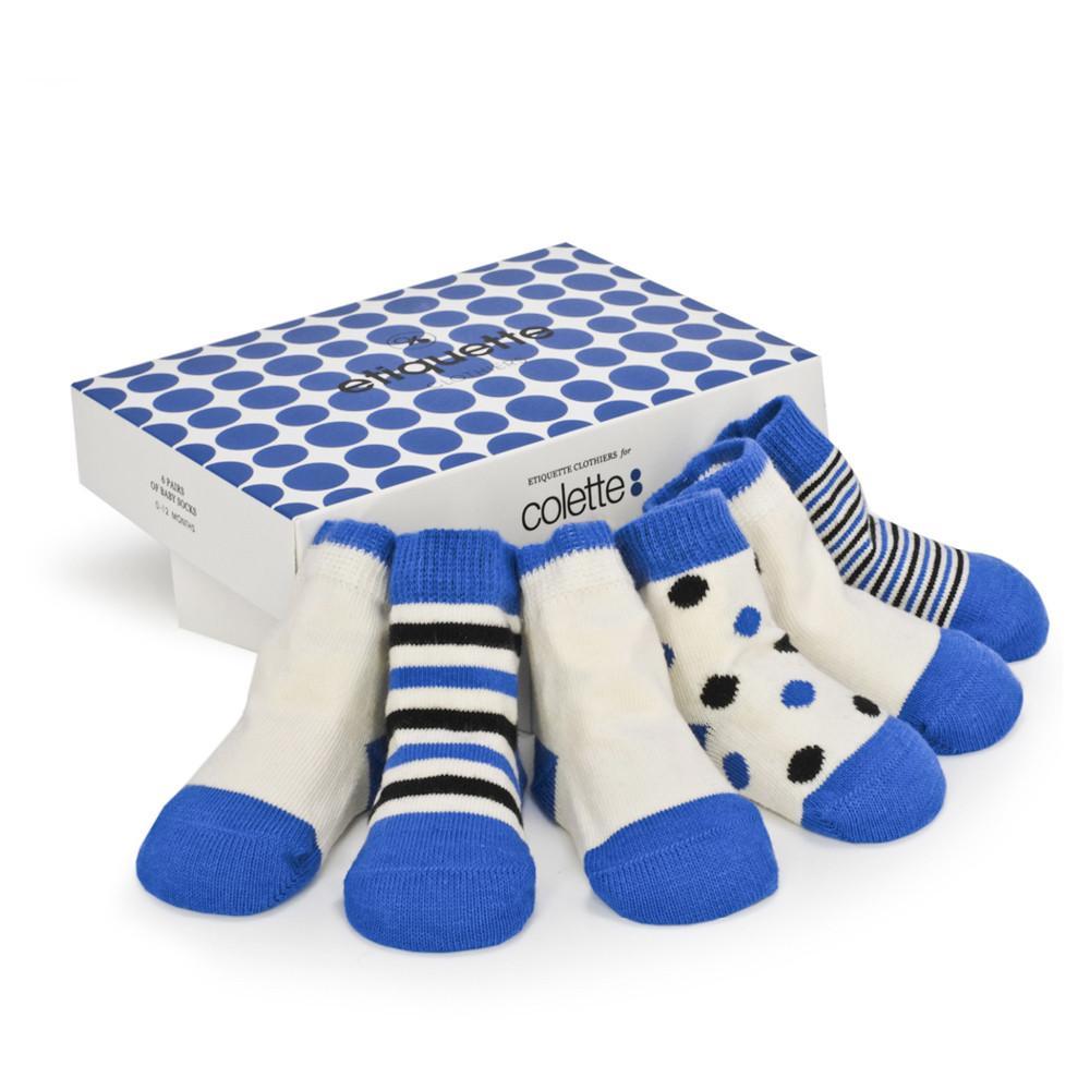 Baby Socks - Etiquette x Colette Paris Baby Socks Gift Box Limited Edition - Royal Blue Ecru - main view⎪Lil'Etiquette Clothiers