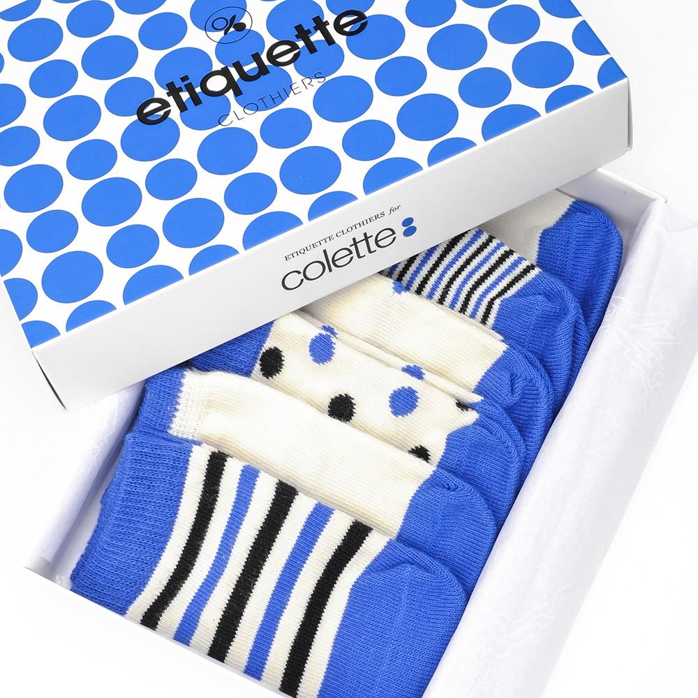 Baby Socks - Etiquette x Colette Paris Baby Socks Gift Box Limited Edition - Royal Blue Ecru - top box view⎪Lil'Etiquette Clothiers