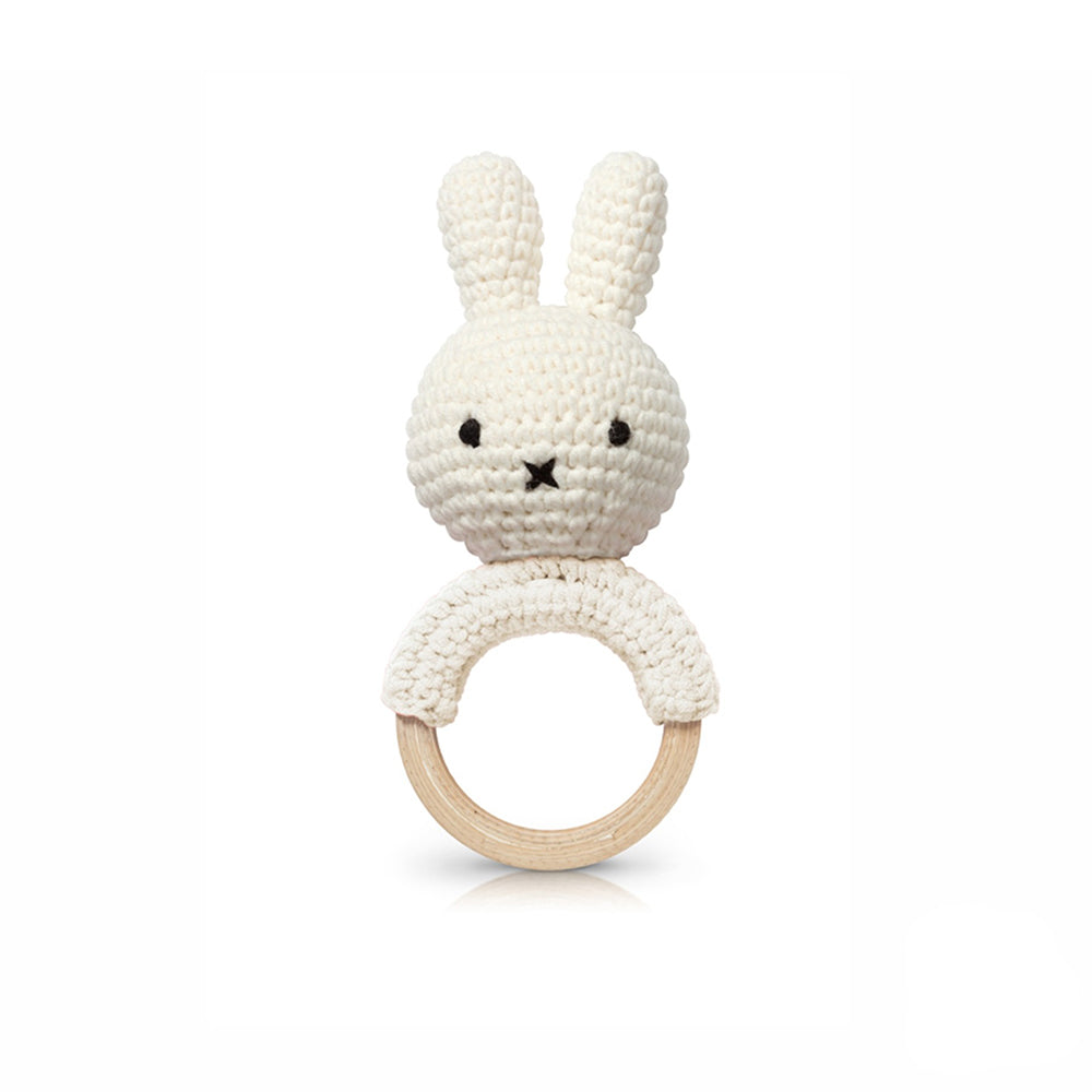 Miffy Nijntje Ecru Crochet and Wooden Baby Teether by Just Dutch - Gift for Newborns and Baby Showers⎪Lil'Etiquette Clothiers