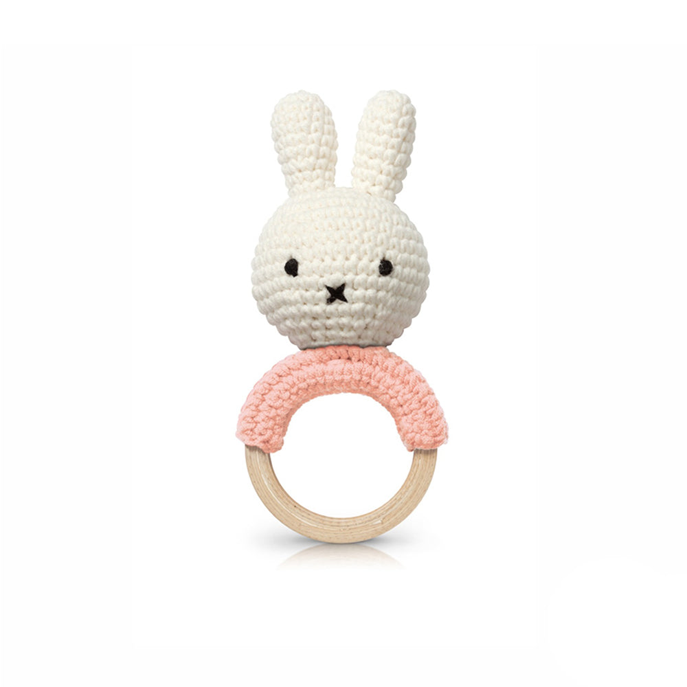 Miffy Nijntje Pink Crochet and Wooden Baby Teether by Just Dutch - Gift for Newborns and Baby Showers⎪Lil'Etiquette Clothiers